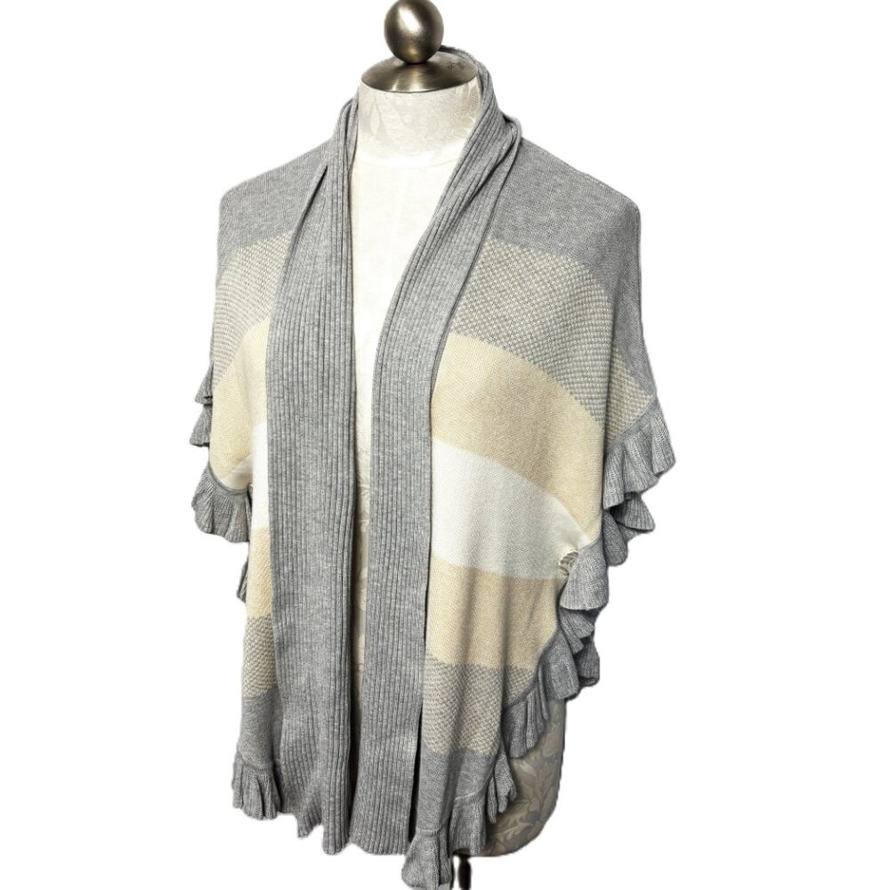 * Cardigan Joseph A Ruffle Faux Cape Poncho open front Shawl Large